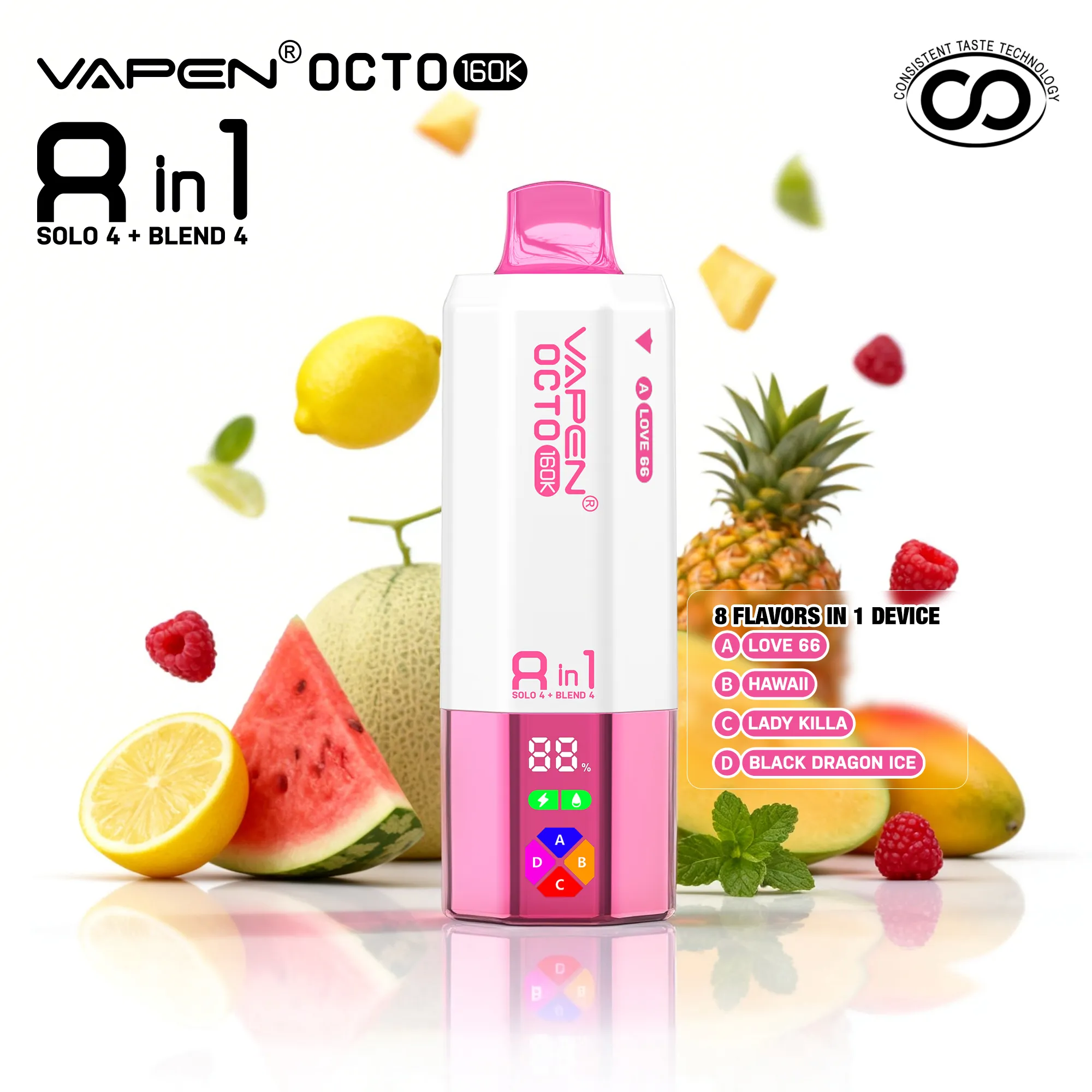 vapen-octo-love-66-hawaii-lady-killa-black-dragon-ice-fruit VAPEN OCTO 160K Puffs - Love 66 + Hawaje + Lady Killa + Black Dragon Ice - obrazek 1