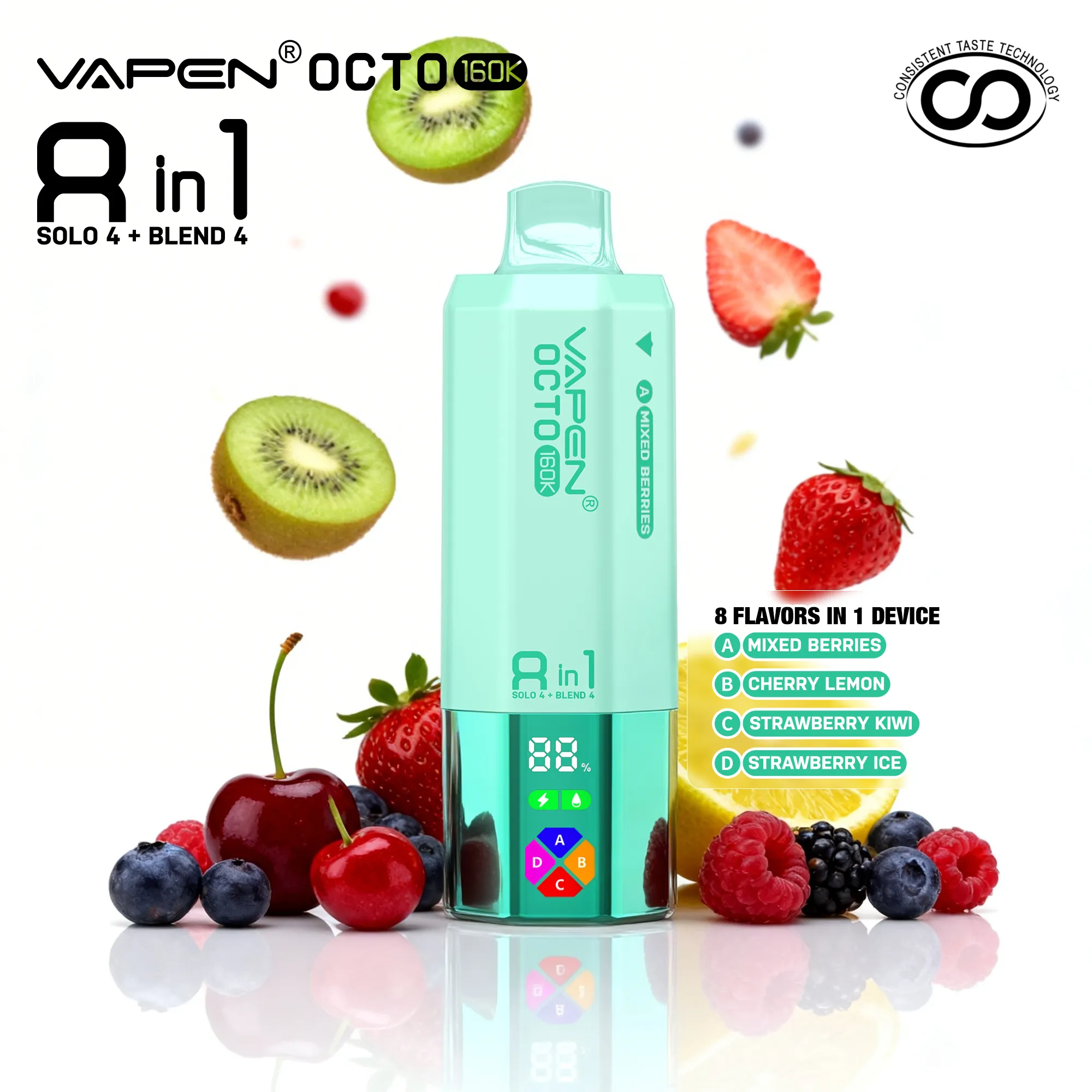 vapen-octo-mixed-berries-cherry-lemon-strawberry-kiwi-strawberry-ice-fruit VAPEN OCTO 160K Puffs - Owoce Leśne + Wiśnia Cytryna + Truskawka Kiwi + Truskawka Ice - obrazek 1