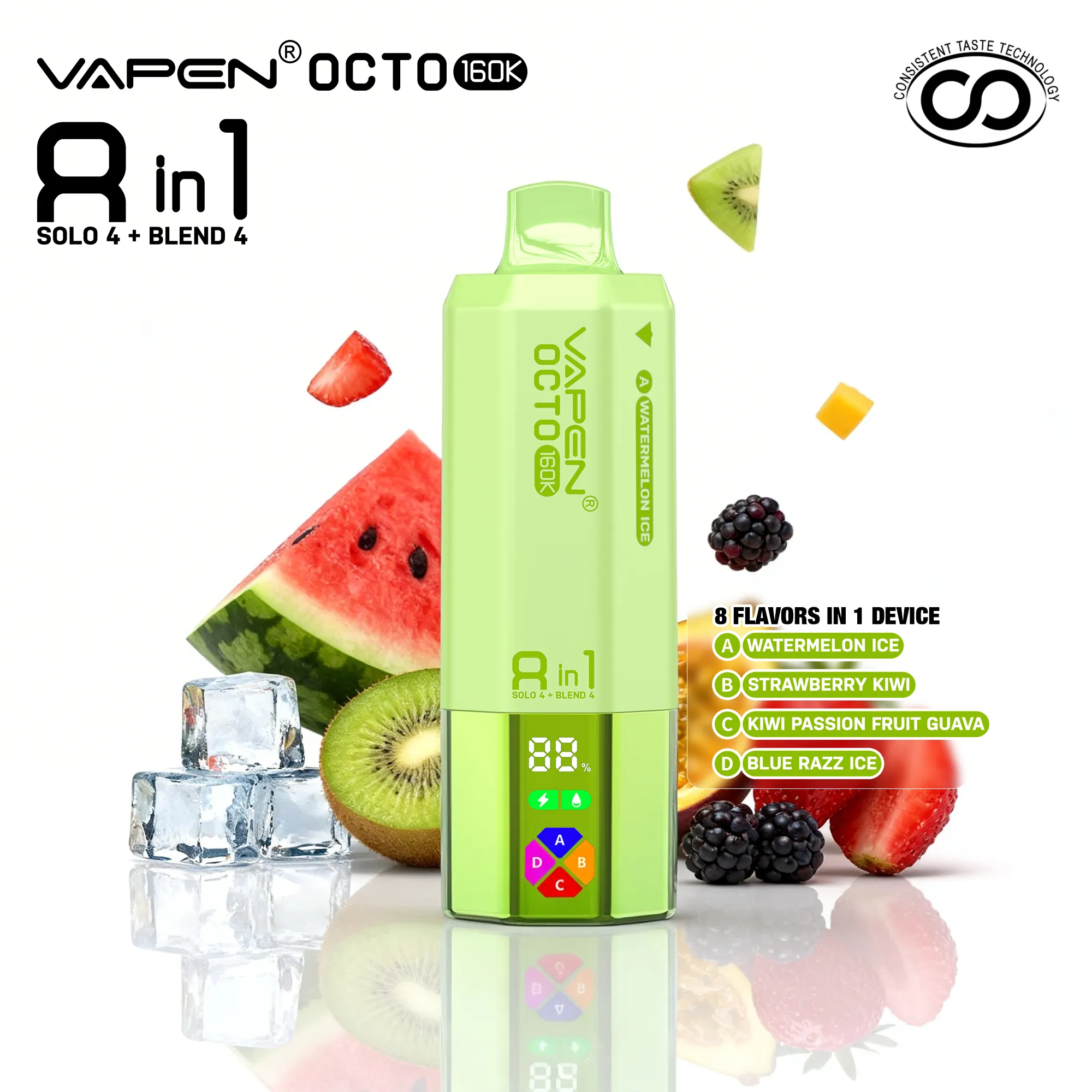 vapen-octo-watermelon-ice-strawberry-kiwi-kiwi-passion-fruit-guava-blue-razz-ice-fruit VAPEN OCTO 160K Puffs - Arbuz Ice + Truskawka Kiwi + Kiwi Marakuja Guawa + Blue Razz Ice - obrazek 1